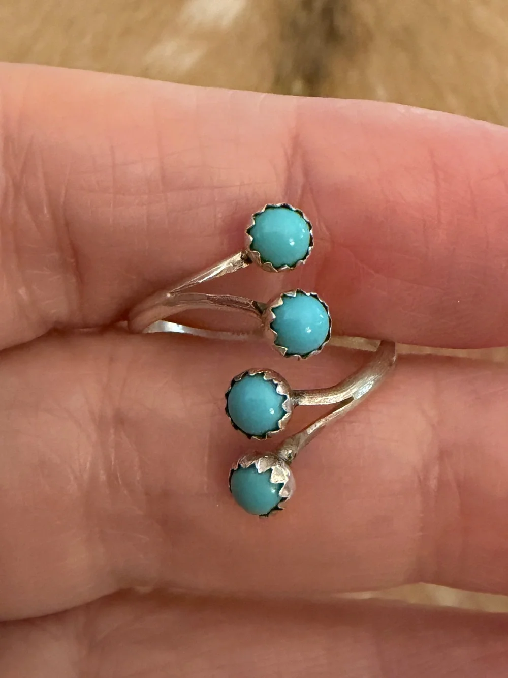 ❤️ Native American Kingman Turquoise Sterling Silver Navajo ADJ ByPass Ring